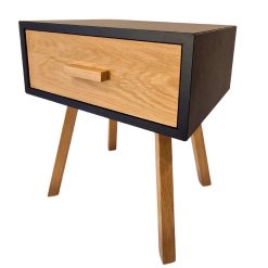 Comodino NERO  Con cassetto &ndash; gambe e frontale in Rovere