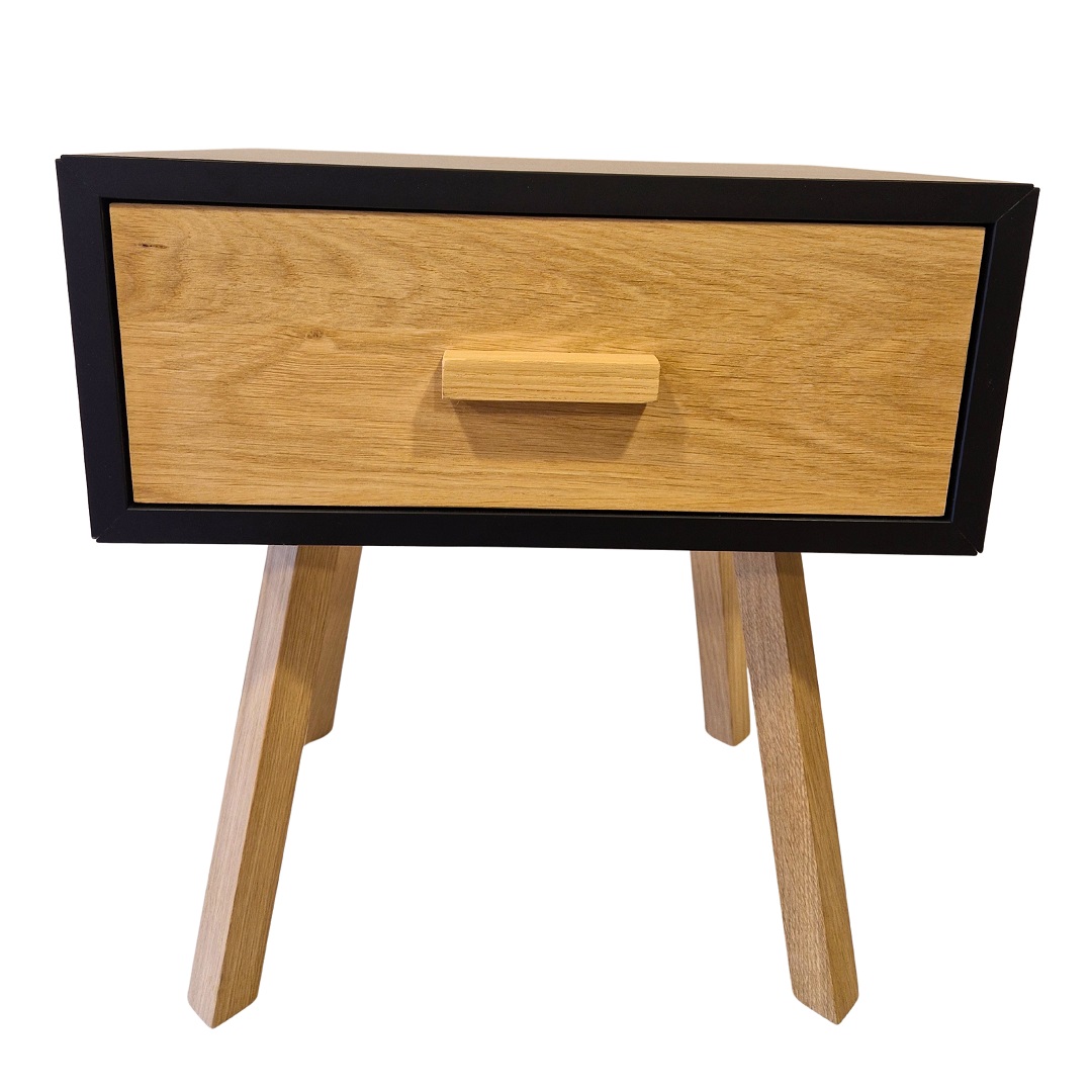 Comodino NERO Con cassetto – gambe e frontale in Rovere - Image 3